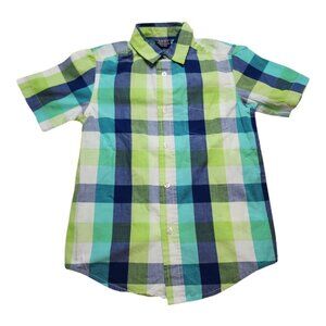 Wrangler Plaid Short‎ Sleeve Button Down Shirt size Small (6-7) Green/Blue